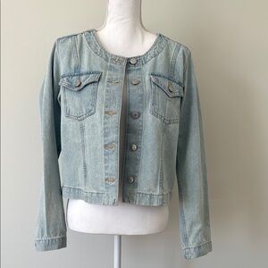 GAP Blue Jean Jacket Cropped Collarless Design